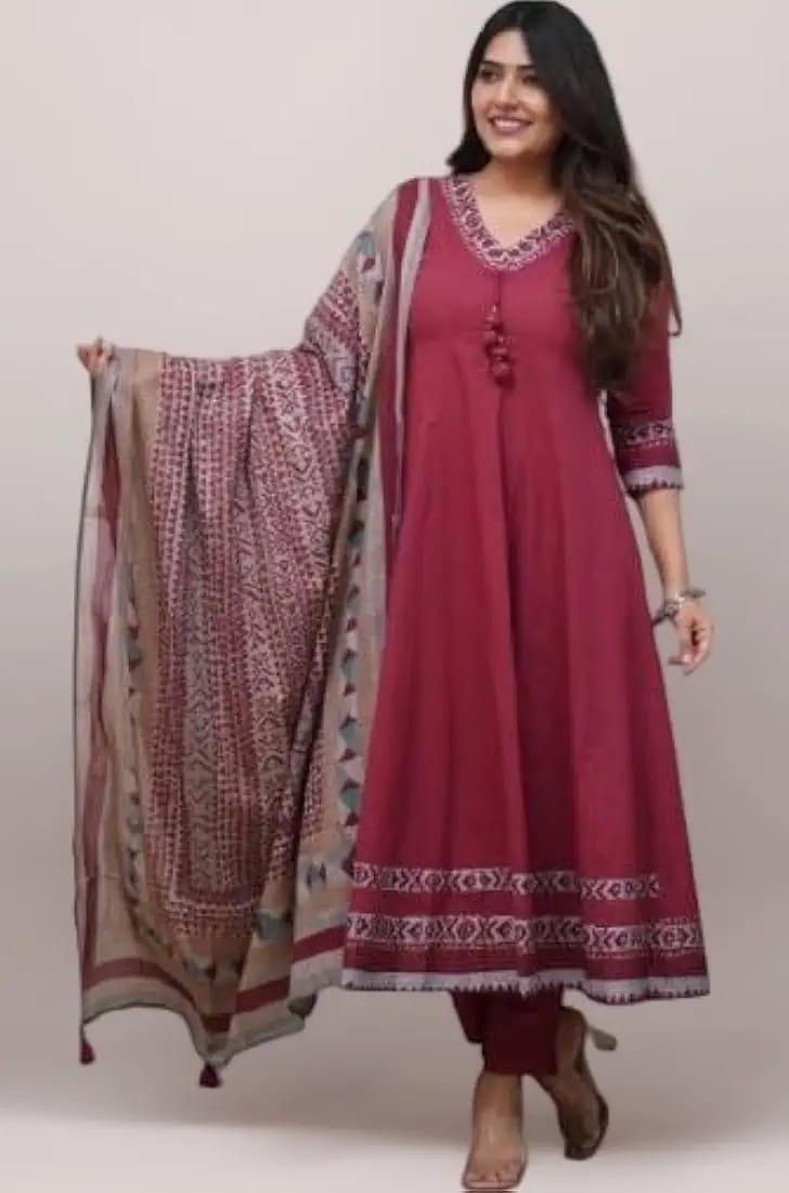 Floral Designer Deep Raspberry Wine And White Ready Made Shalwar Suit Floral Designer Deep Raspberry Wine And White Ready Made Shalwar Suit - Image 2