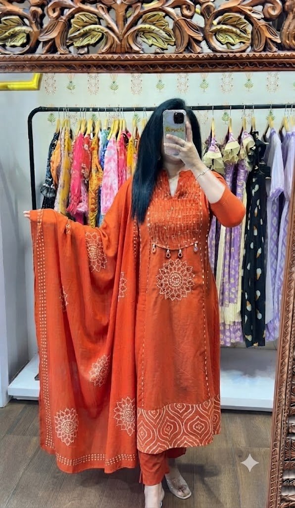Floral Designer Orange And White Ready Made Shalwar Suit Floral Designer Orange And White Ready Made Shalwar Suit