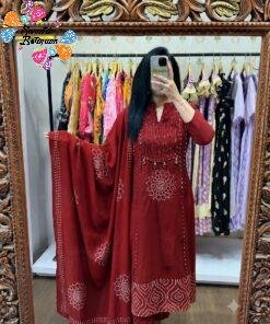 Floral Designer Maroon And White Ready Made Shalwar Suit