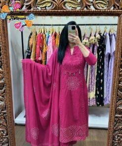 Floral Designer  Dark Pink And White Ready Made Shalwar Suit
