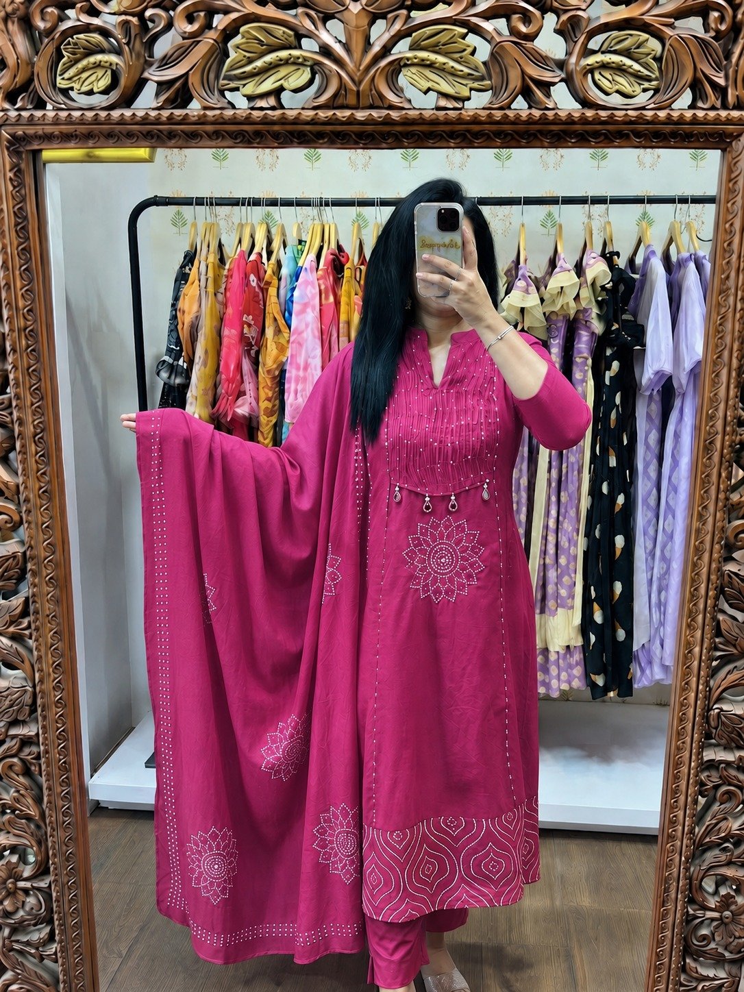 Floral Designer Dark Pink And White Ready Made Shalwar Suit Floral Designer Dark Pink And White Ready Made Shalwar Suit