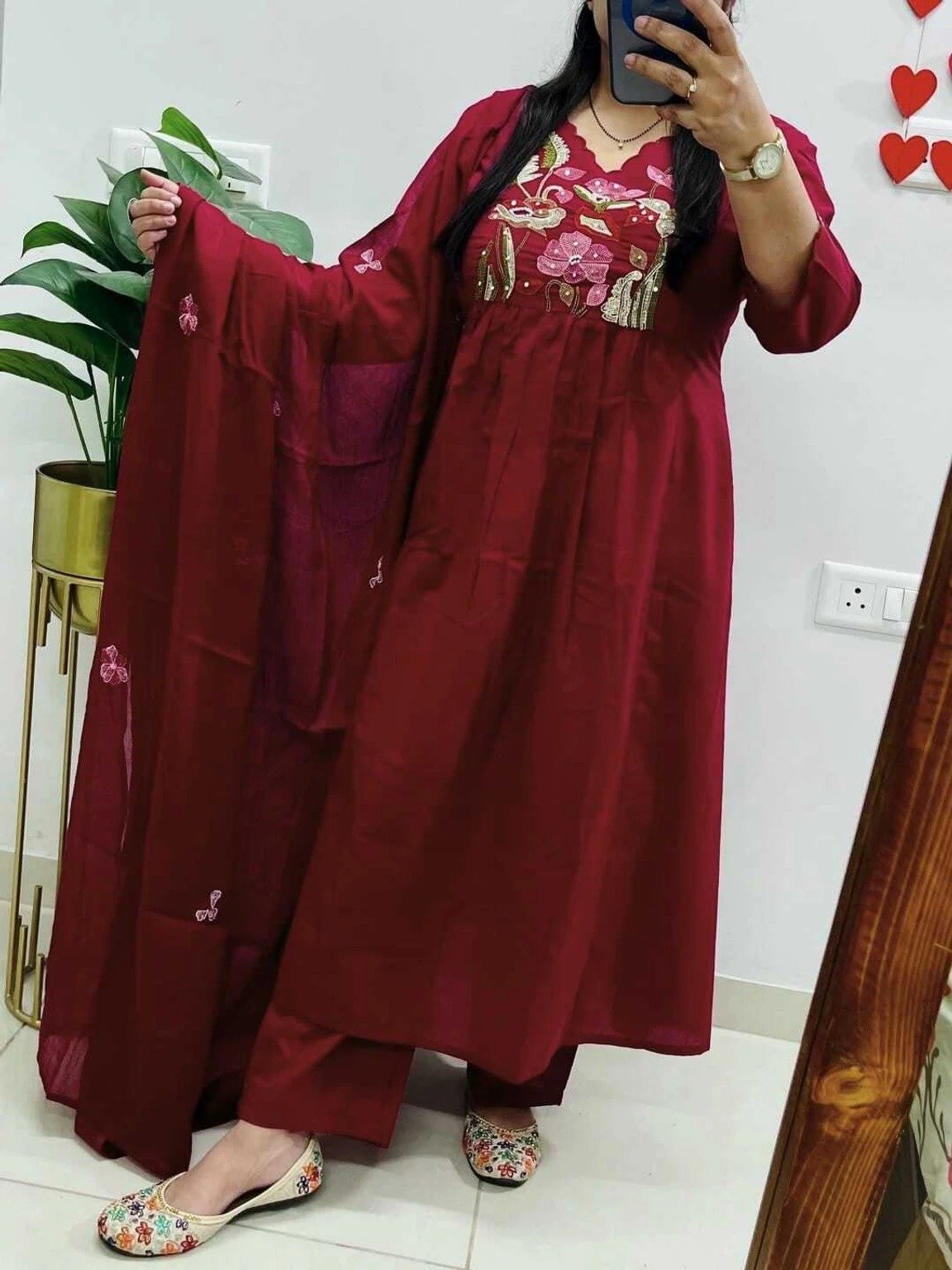 Floral Designer Rust Red Ready Made Shalwar Suit Floral Designer Rust Red Ready Made Shalwar Suit - Image 2