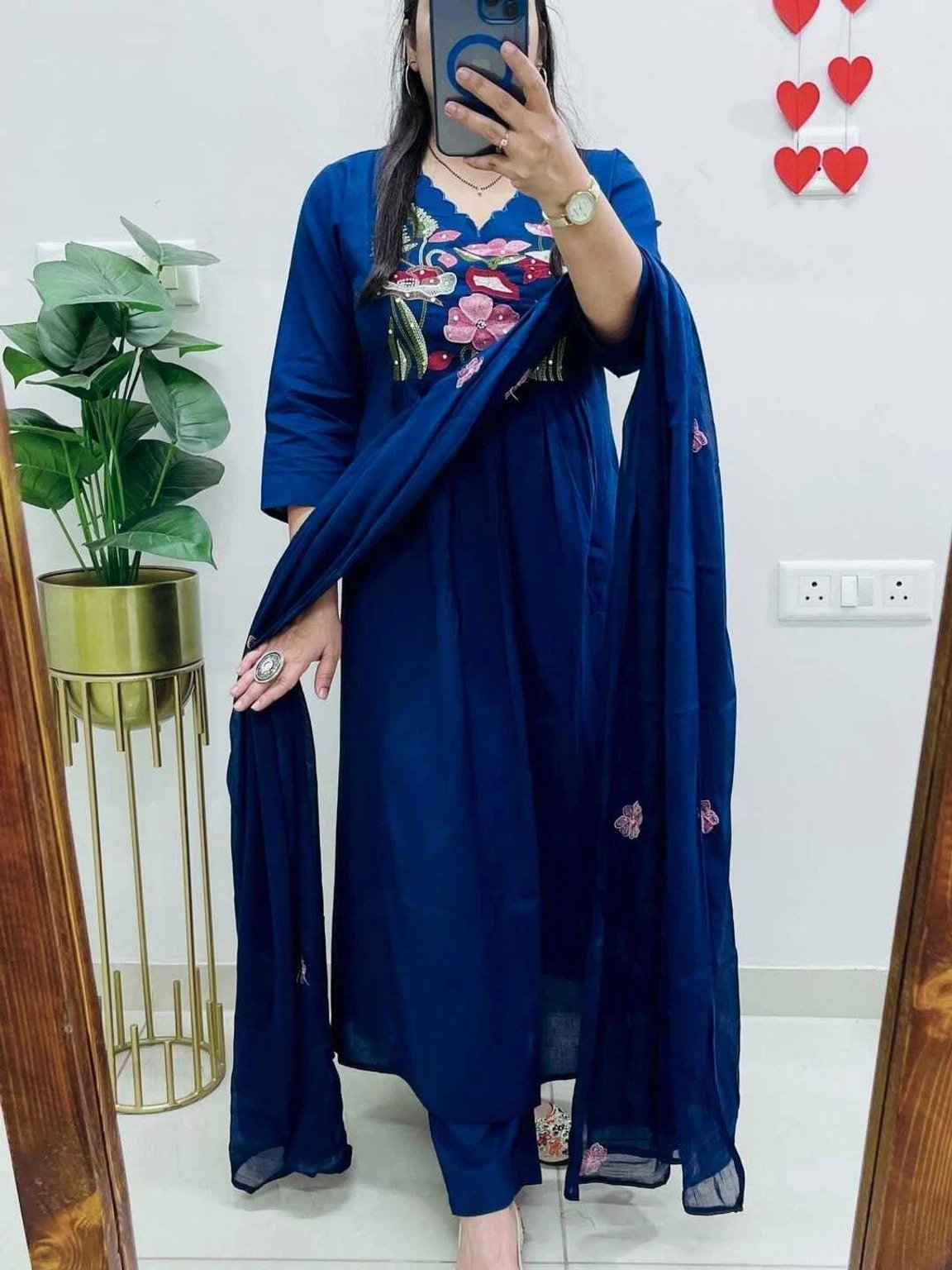 Floral Designer Navy Blue Ready Made Shalwar Suit Floral Designer Navy Blue Ready Made Shalwar Suit - Image 3