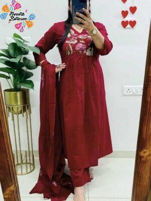 Floral Designer Rust Red Ready Made Shalwar Suit
