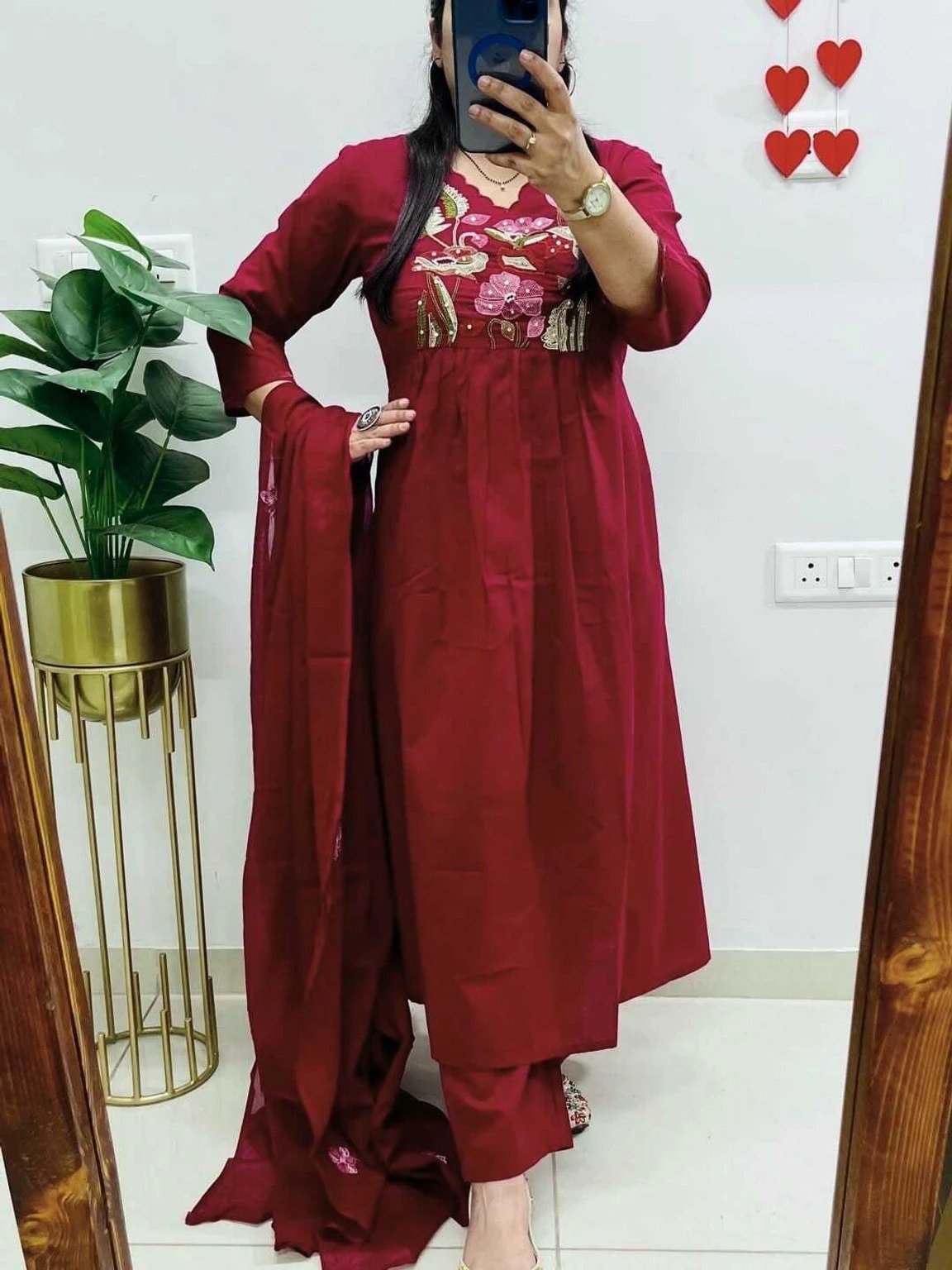 Floral Designer Rust Red Ready Made Shalwar Suit Floral Designer Rust Red Ready Made Shalwar Suit