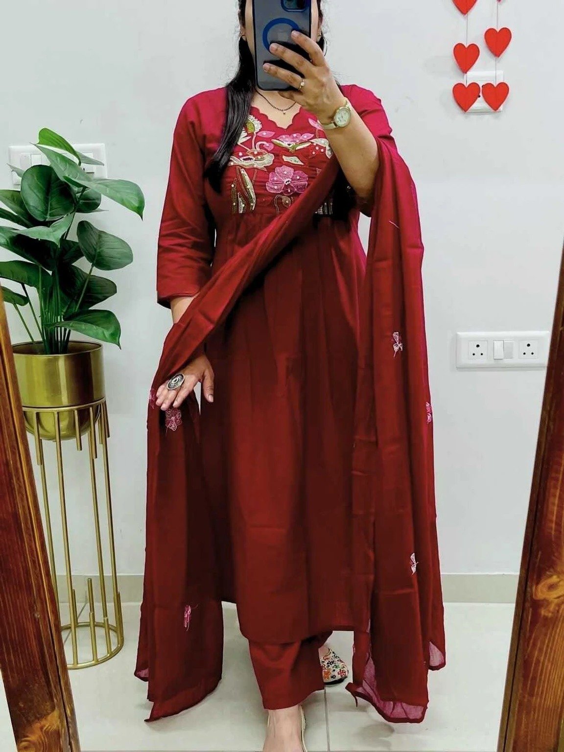 Floral Designer Rust Red Ready Made Shalwar Suit Floral Designer Rust Red Ready Made Shalwar Suit - Image 3