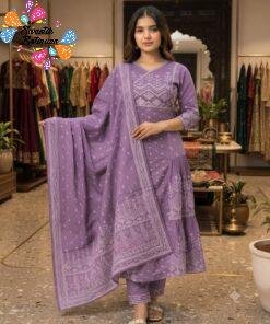 Floral Designer Light Purple Green Ready Made Shalwar Suit