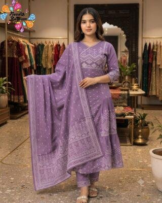 Floral Designer Light Purple  Green Ready Made Shalwar Suit