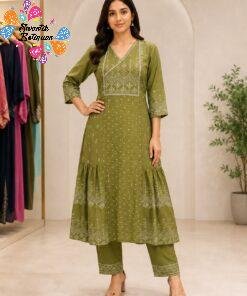 Alternative view of Floral Designer Light Olive Green  Ready Made Shalwar Suit