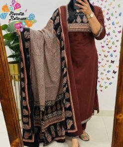 Alternative view of Floral Designer Rust Brown And Black Ready Made Shalwar Suit