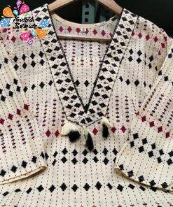 Floral Designer White And Black With Red Mixed Ready Made Shalwar Suit Floral Designer White And Black With Red Mixed Ready Made Shalwar Suit
