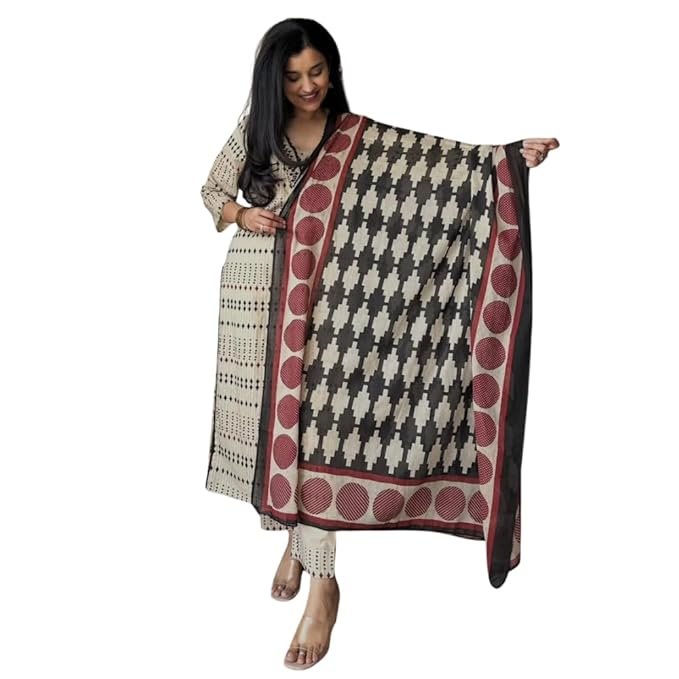 Floral Designer White And Black With Red Mixed Ready Made Shalwar Suit Floral Designer White And Black With Red Mixed Ready Made Shalwar Suit