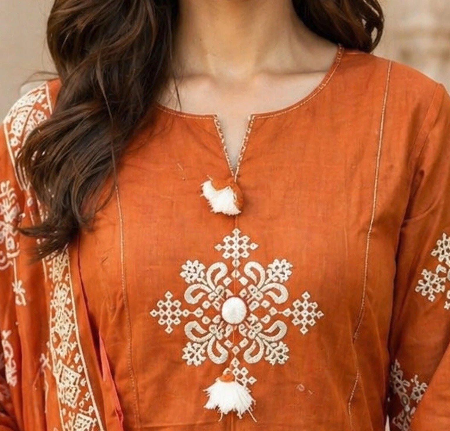 Flower Designer Rust Orange Ready Made Shalwar Suit Flower Designer Rust Orange Ready Made Shalwar Suit - Image 4