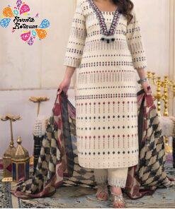 Alternative view of Floral Designer White And Black With Red Mixed Ready Made Shalwar Suit