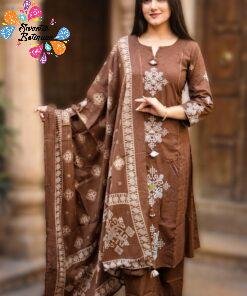 Flower Designer Rust Brown Ready Made Shalwar Suit