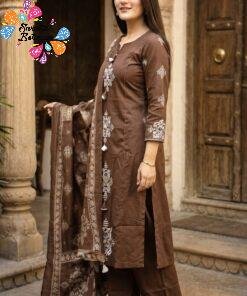 Alternative view of Flower Designer Rust Brown Ready Made Shalwar Suit