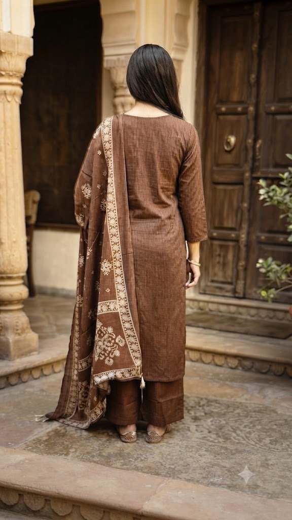 Flower Designer Rust Brown Ready Made Shalwar Suit Flower Designer Rust Brown Ready Made Shalwar Suit - Image 3