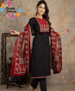 Alternative view of Floral Designer  Black  And Maroon Ready Made Shalwar Suit