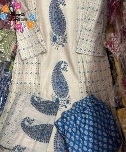 Floral Designer Beige And Blue Ready Made Shalwar Suit Floral Designer Beige And Blue Ready Made Shalwar Suit