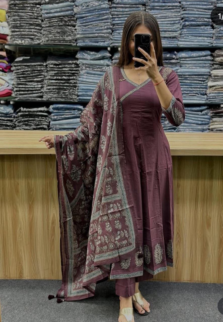 Floral Designer Purple And White Ready Made Shalwar Suit Floral Designer Purple And White Ready Made Shalwar Suit