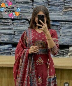 Floral Designer Maroon Ready Made Shalwar Suit Floral Designer Maroon Ready Made Shalwar Suit