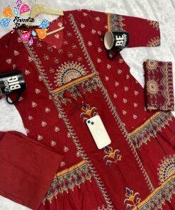 Alternative view of Floral Designer Maroon Ready Made Shalwar Suit