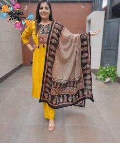 Floral Designer Yellow And Black Ready Made Shalwar Suit