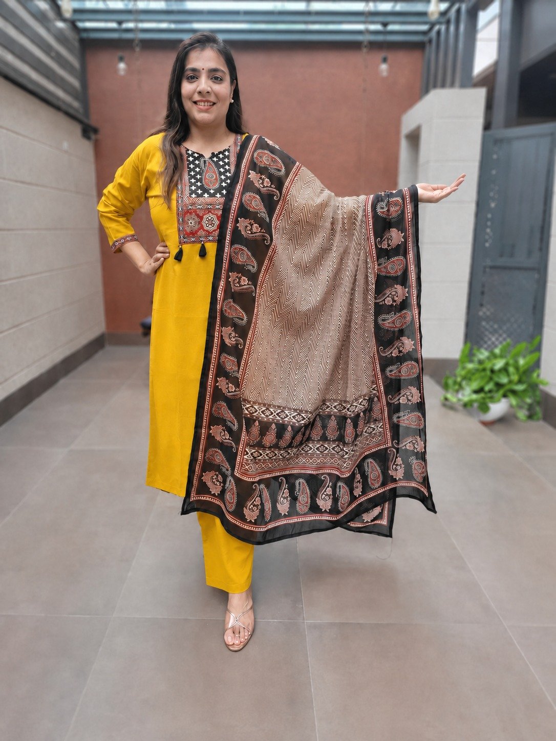 Floral Designer Yellow And Black Ready Made Shalwar Suit Floral Designer Yellow And Black Ready Made Shalwar Suit