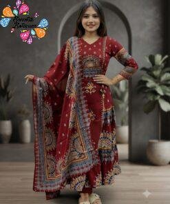Floral Designer Maroon Ready Made Shalwar Suit