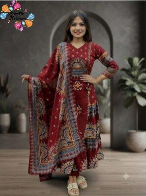 Floral Designer Maroon Ready Made Shalwar Suit