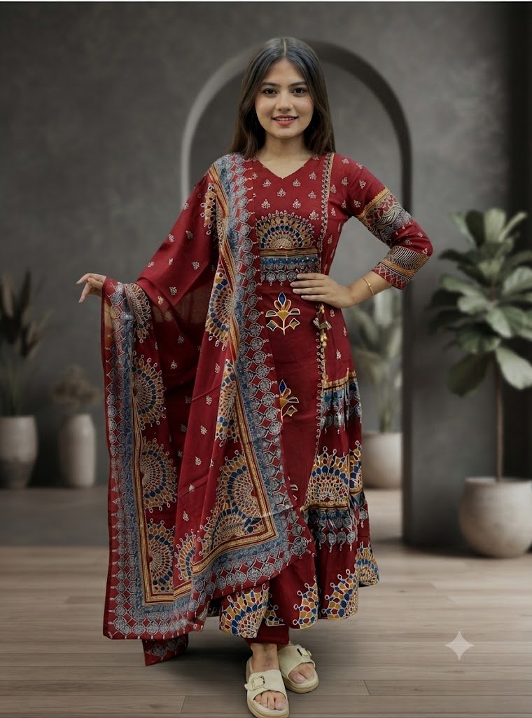 Floral Designer Maroon Ready Made Shalwar Suit Floral Designer Maroon Ready Made Shalwar Suit