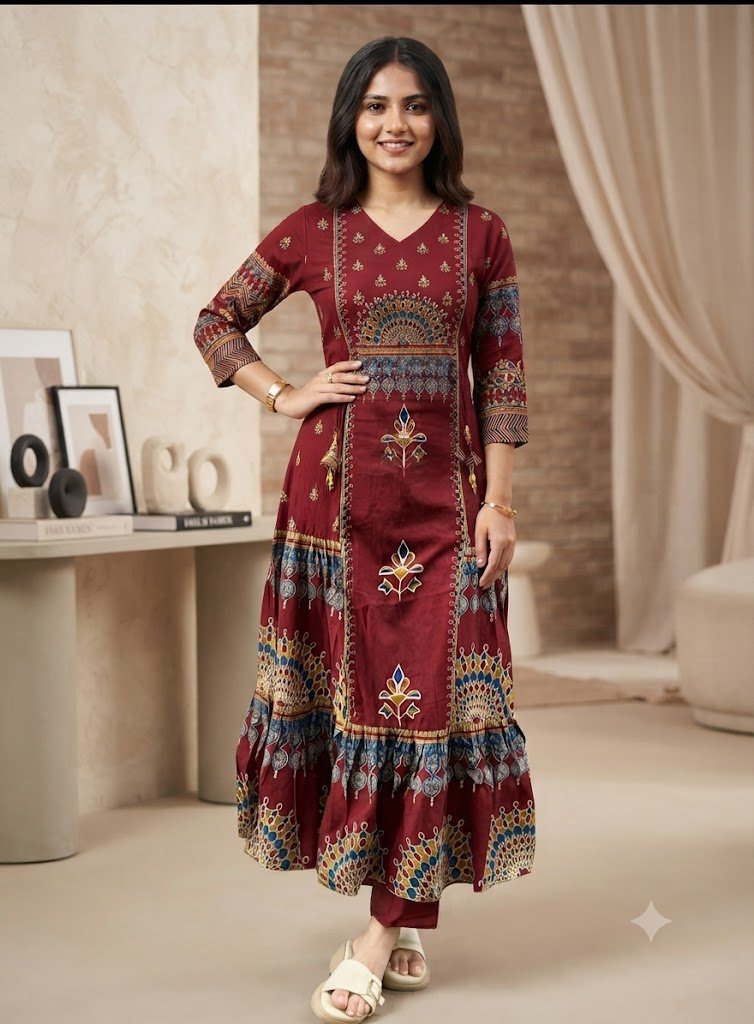 Floral Designer Maroon Ready Made Shalwar Suit Floral Designer Maroon Ready Made Shalwar Suit - Image 8