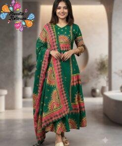 Floral Designer Dark Green Ready Made Shalwar Suit Floral Designer Dark Green Ready Made Shalwar Suit