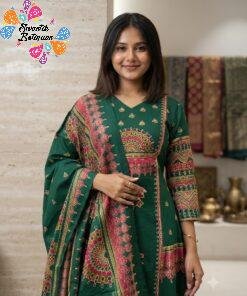 Floral Designer Dark Green Ready Made Shalwar Suit Floral Designer Dark Green Ready Made Shalwar Suit