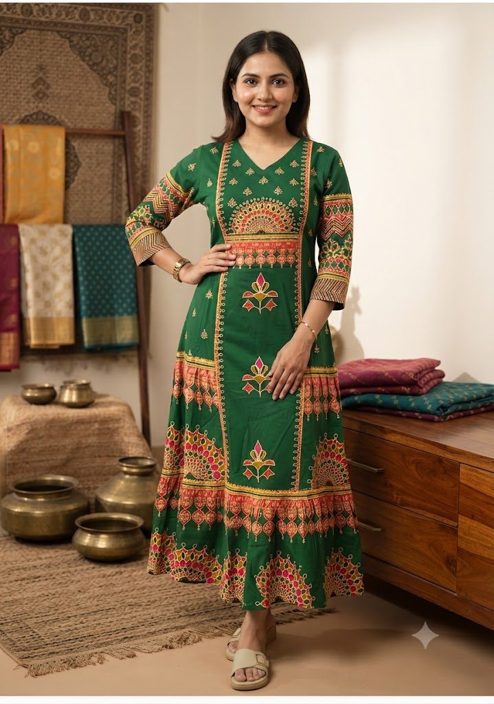 Floral Designer Dark Green Ready Made Shalwar Suit Floral Designer Dark Green Ready Made Shalwar Suit - Image 4
