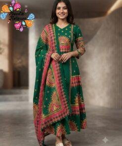 Floral Designer Dark Green Ready Made Shalwar Suit