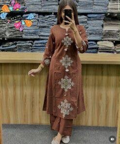 Flower Designer Rust Brown Ready Made Shalwar Suit Flower Designer Rust Brown Ready Made Shalwar Suit