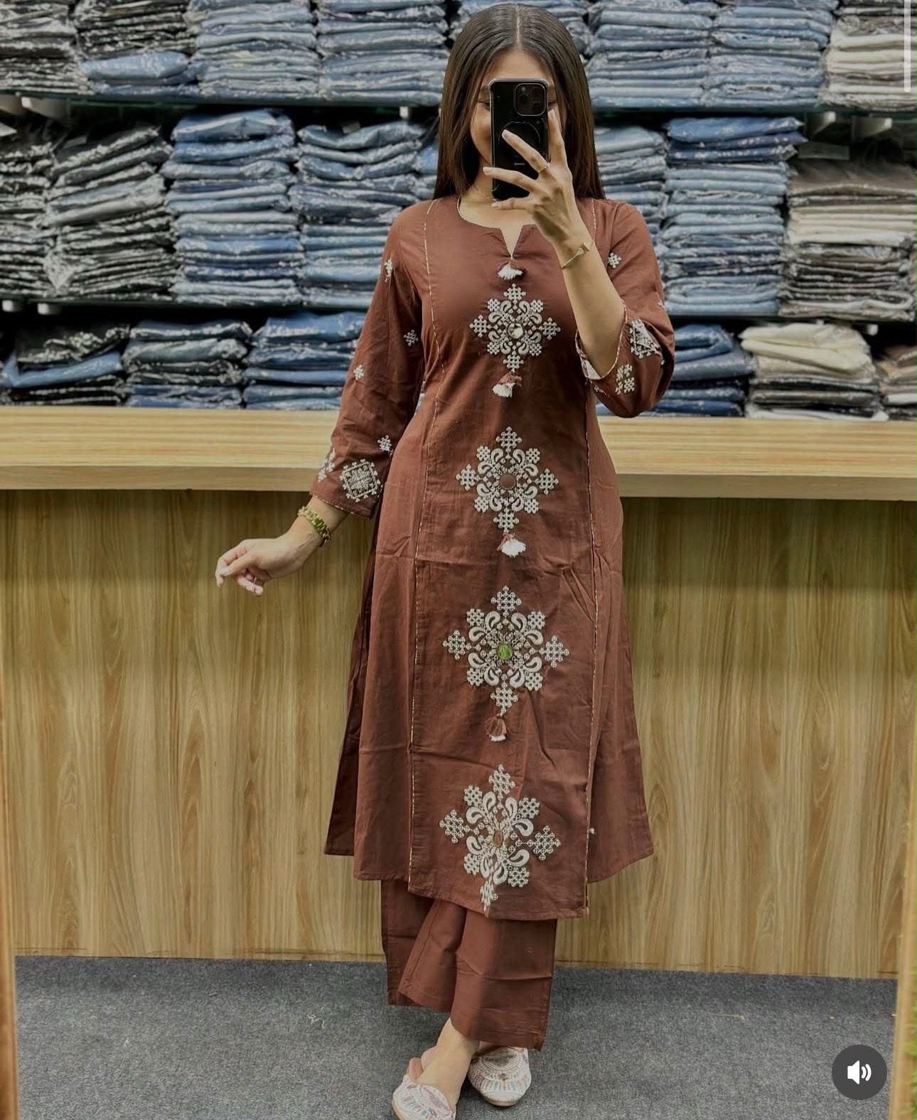 Flower Designer Rust Brown Ready Made Shalwar Suit Flower Designer Rust Brown Ready Made Shalwar Suit - Image 8