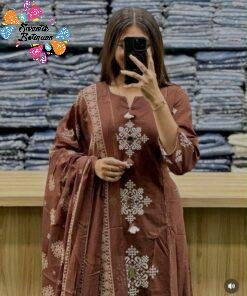 Flower Designer Rust Brown Ready Made Shalwar Suit Flower Designer Rust Brown Ready Made Shalwar Suit