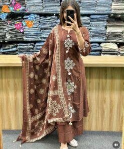 Flower Designer Rust Brown Ready Made Shalwar Suit