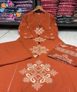 Flower Designer Rust Orange Ready Made Shalwar Suit Flower Designer Rust Orange Ready Made Shalwar Suit