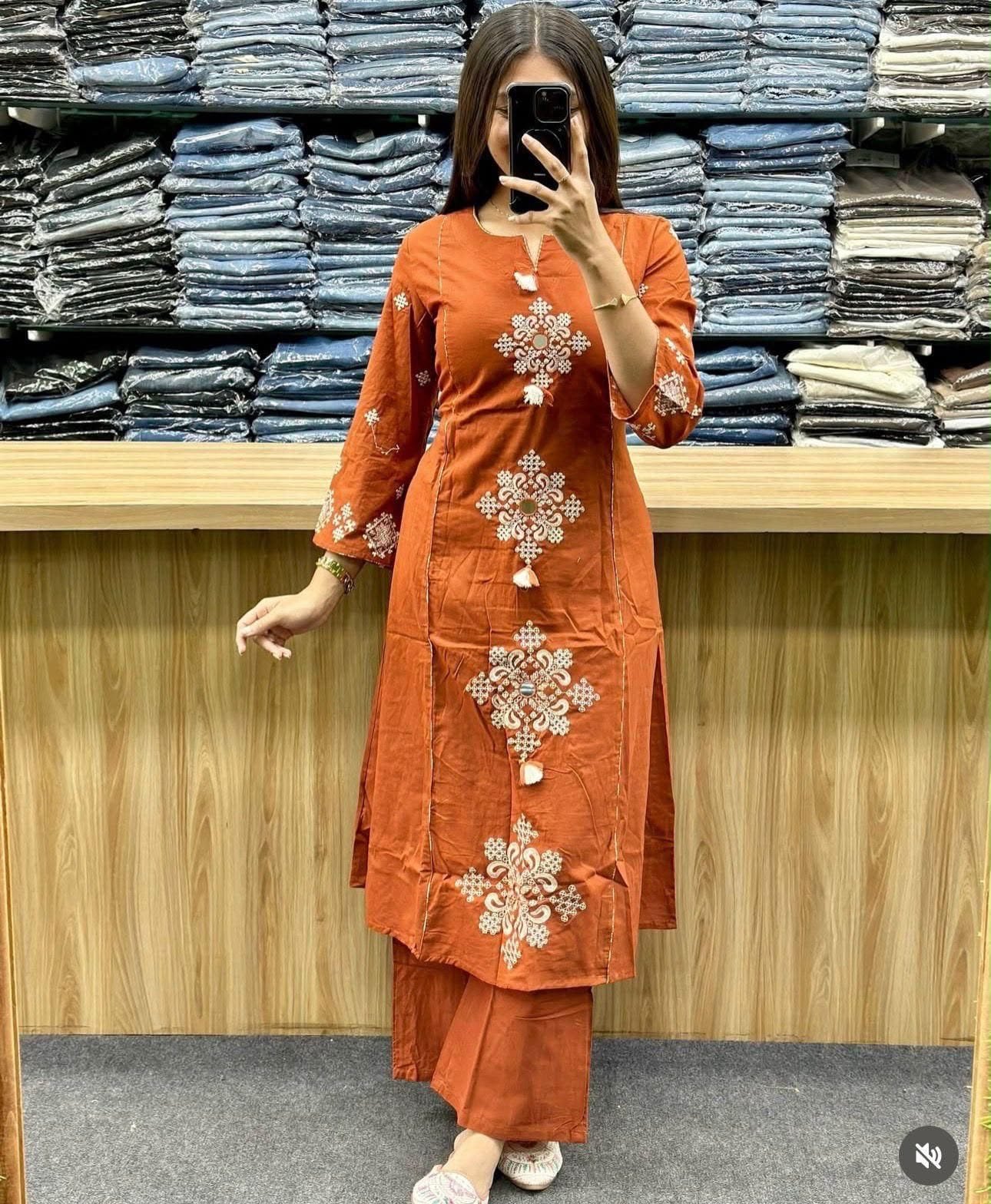 Flower Designer Rust Orange Ready Made Shalwar Suit Flower Designer Rust Orange Ready Made Shalwar Suit - Image 9