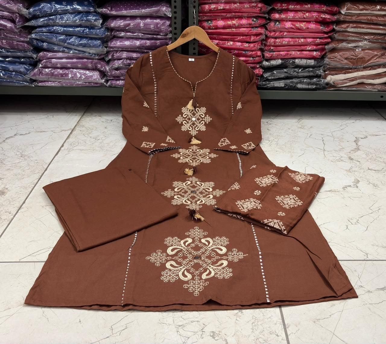 Flower Designer Rust Brown Ready Made Shalwar Suit Flower Designer Rust Brown Ready Made Shalwar Suit - Image 6