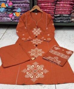 Flower Designer Rust Orange Ready Made Shalwar Suit