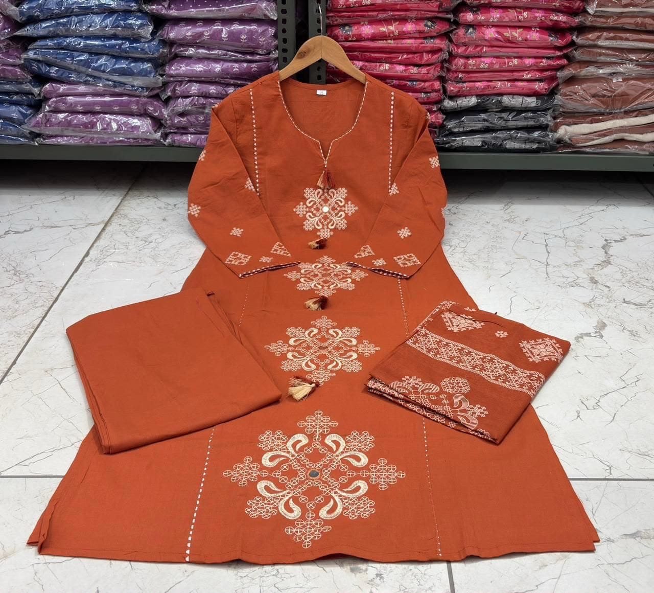 Flower Designer Rust Orange Ready Made Shalwar Suit Flower Designer Rust Orange Ready Made Shalwar Suit - Image 6