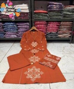 Flower Designer Rust Orange Ready Made Shalwar Suit Flower Designer Rust Orange Ready Made Shalwar Suit