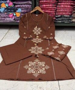 Flower Designer Rust Brown Ready Made Shalwar Suit Flower Designer Rust Brown Ready Made Shalwar Suit
