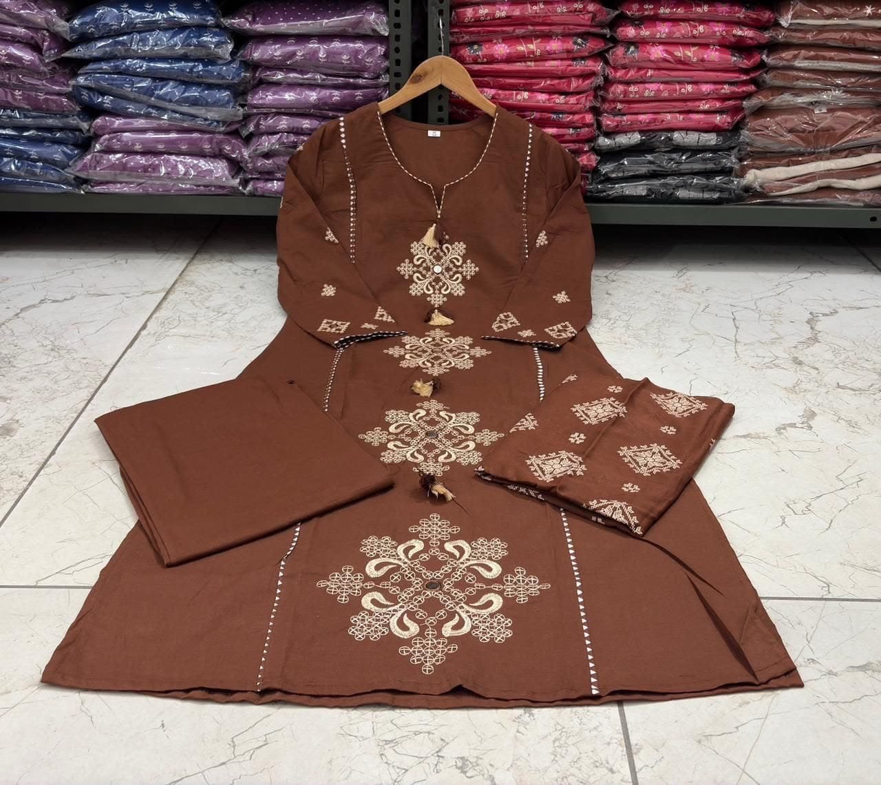 Flower Designer Rust Brown Ready Made Shalwar Suit Flower Designer Rust Brown Ready Made Shalwar Suit - Image 7