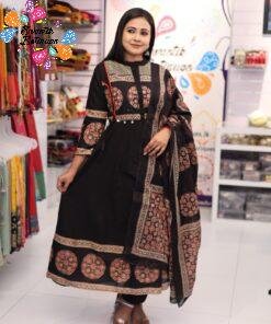 Floral Designer Black And Rust Red Ready Made Shalwar Suit Floral Designer Black And Rust Red Ready Made Shalwar Suit