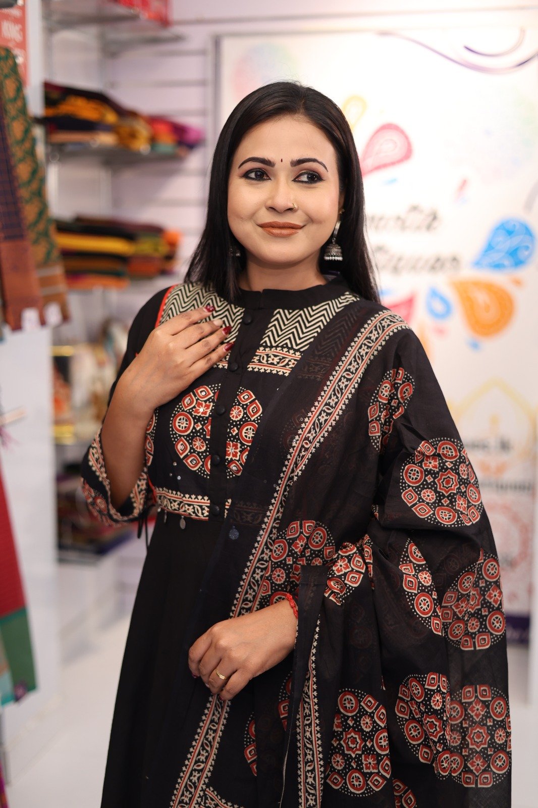 Floral Designer Black And Rust Red Ready Made Shalwar Suit Floral Designer Black And Rust Red Ready Made Shalwar Suit - Image 2
